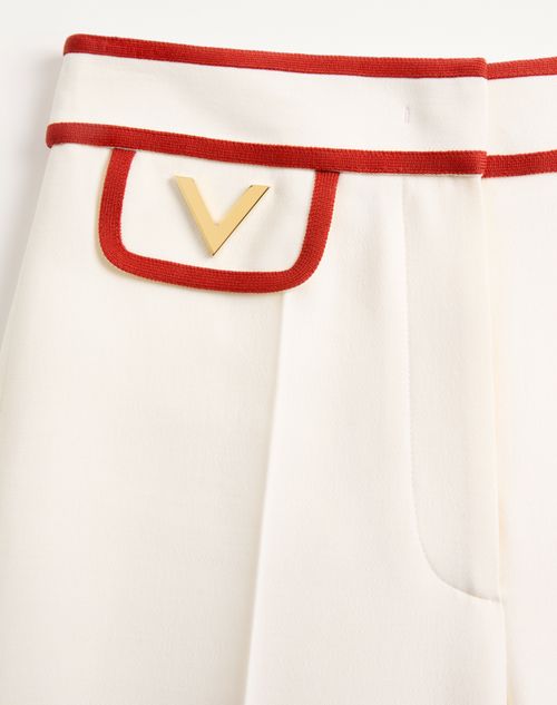 Valentino - Crepe Couture Trousers - Ivory/red - Woman - Trousers And Shorts